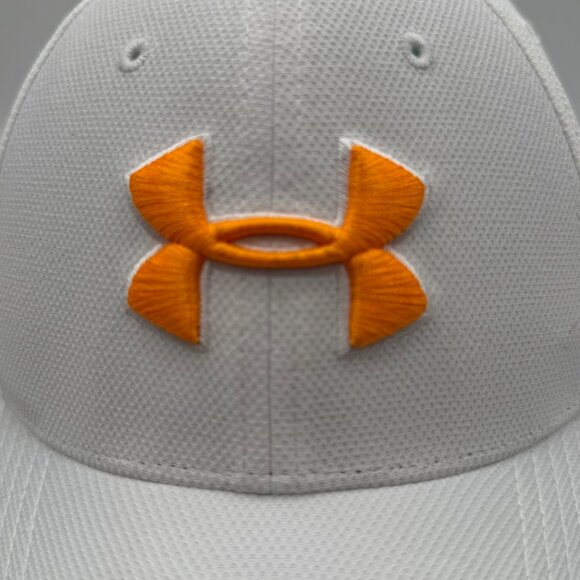 Under Armour UA Blitzing Cap Flex Hat White & Orange Mens Size L/XL Stretch Fit - Picture 6 of 12
